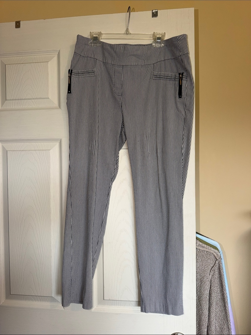 Soho Navy and White Pinstripe Skinny Zip-Pocket Pants